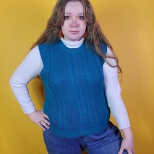 Vintage Angora Silk Cable Knit Sweater Vest, L